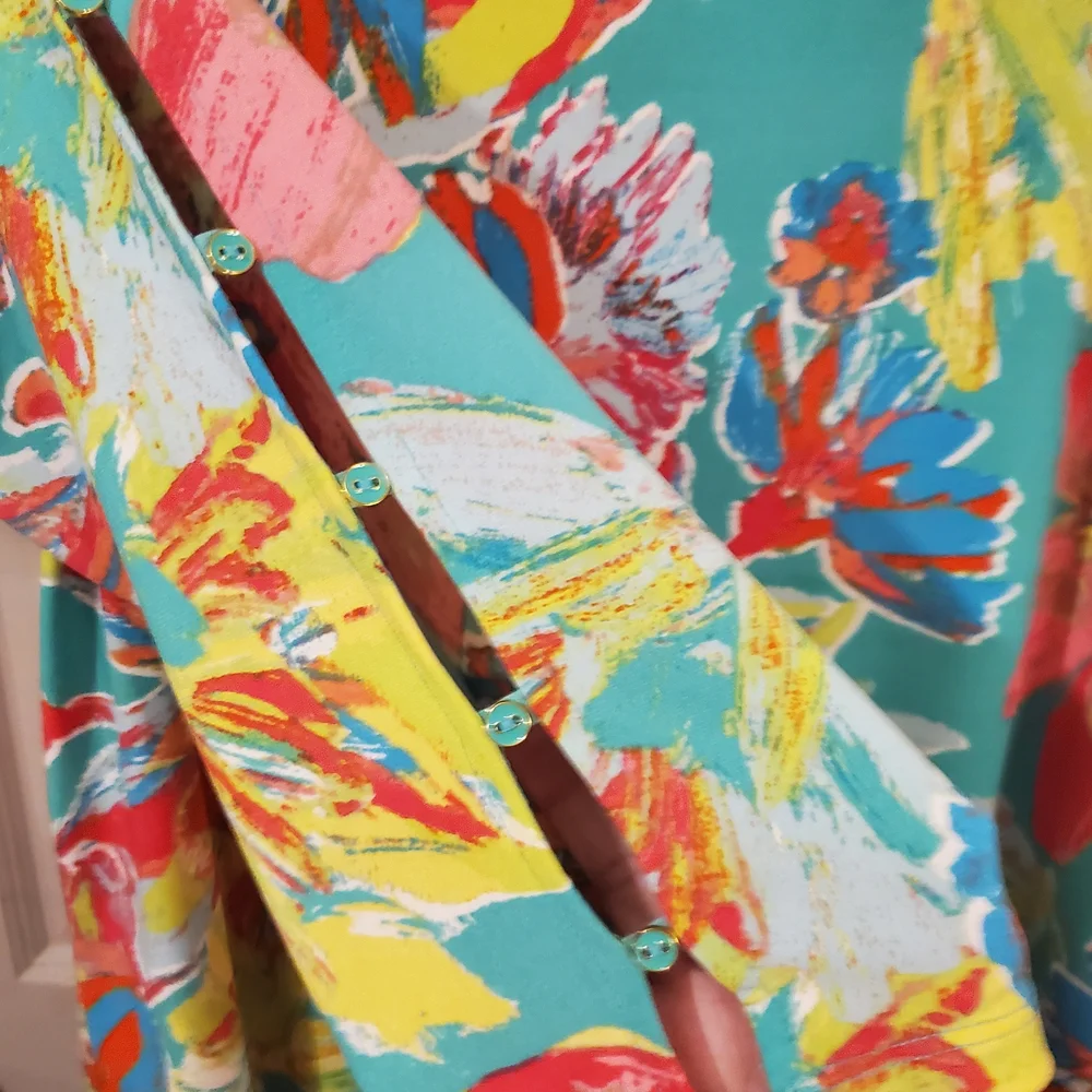 Investments Teal and Multicolor Floral Blouse - Picture 2 of 2